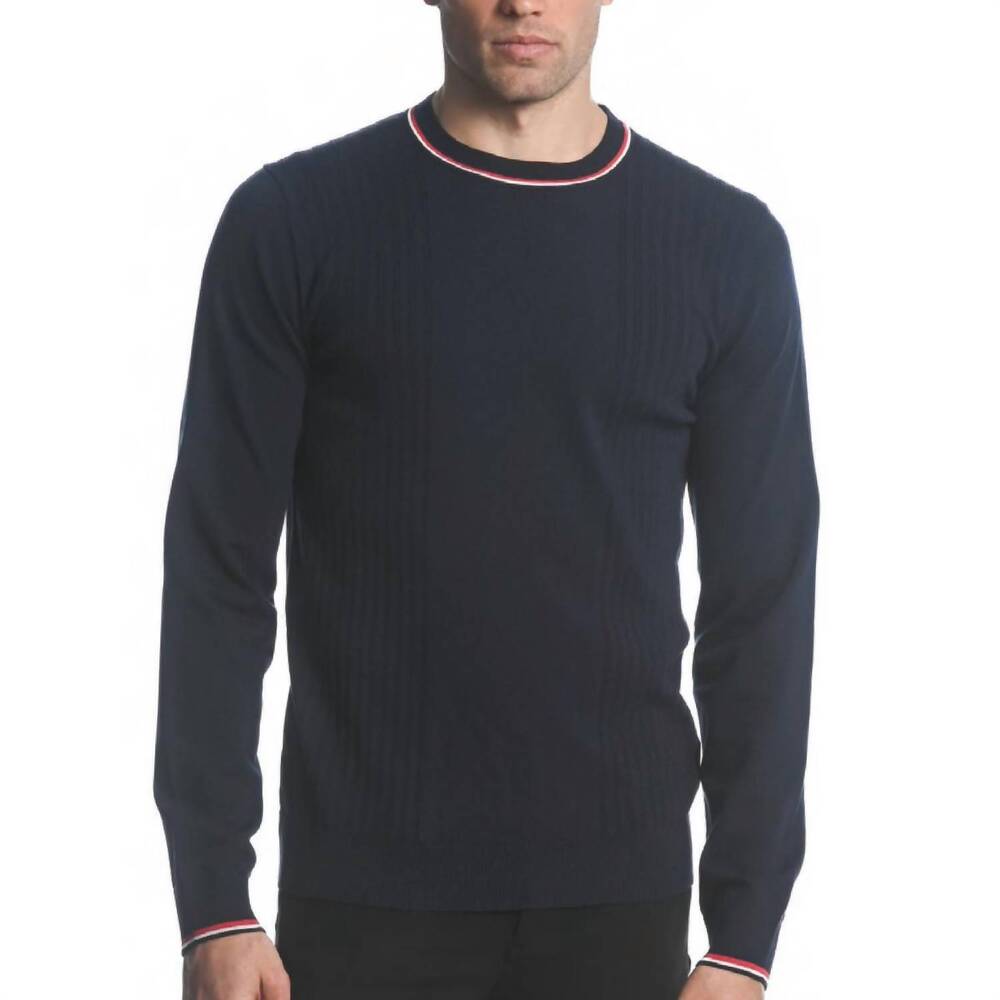 NEW POSTMARC silk and tencel textured knit crew sweater in navy